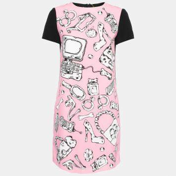 Pre Owned Moschino Cheap and Chic Pink Crepe Flinstone Printed Detail Dress S