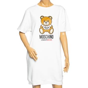 Pre Owned Moschino Underwear White Cotton Underbear Print Sweatshirt Dress L