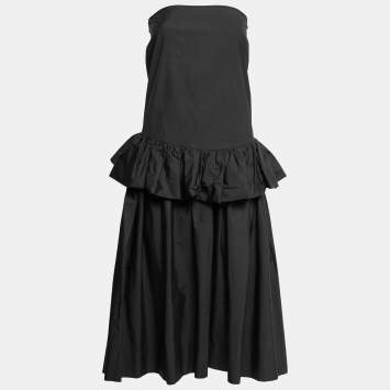 Pre Owned Moschino Black Cotton Ruffle Trimmed Maxi Skirt M