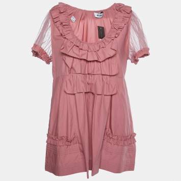 Pre Owned Moschino Pink Cotton Ruffle Detail Top L