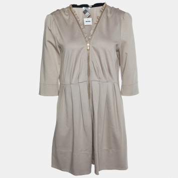 Pre Owned Moschino Beige Knit Zip Front Mini Dress L