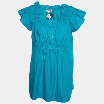 Pre Owned Moschino Green Cotton Ruffle Detail Top M