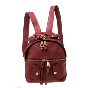 Pre Owned Moschino Nude Red Leather Medium Pocket Backpack