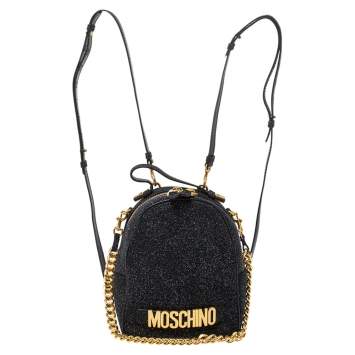 Pre Owned Moschino Black Glitters and Leather Backpack