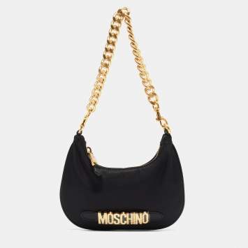Pre Owned Moschino Black Nylon Logo Pochette 