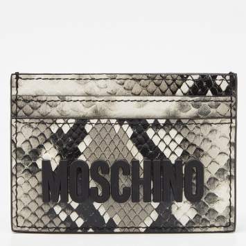 Pre Owned Moschino Grey/White Snakeskin Embossed Leather Card Holder