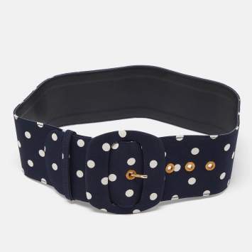 Pre Owned Moschino Navy Blue/White Polka Dot Buckle Wide Belt 