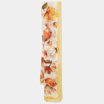 Pre Owned Moschino Larioseta Yellow  Floral Print Silk Stole 