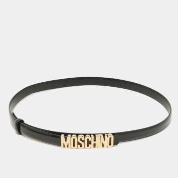 Pre Owned Moschino Black Leather Classic Logo Waist Belt