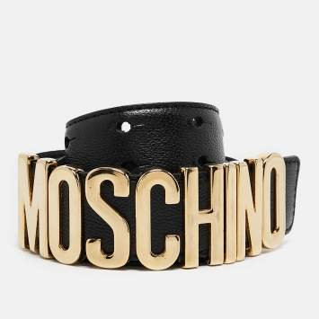 Pre Owned Moschino Black Leather Classic Logo Waist Belt