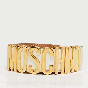 Pre Owned Moschino White Leather Classic Logo Waist Belt