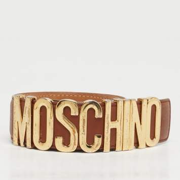 Pre Owned Moschino Brown Leather Classic Logo Waist Buckle Belt