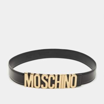 Pre Owned Moschino Classic Logo 95 CM Waist Belt Black Leather