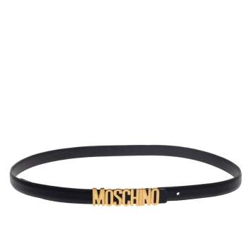 مملوكة مسبقًا Moschino Black Leather Logo Belt 100CM