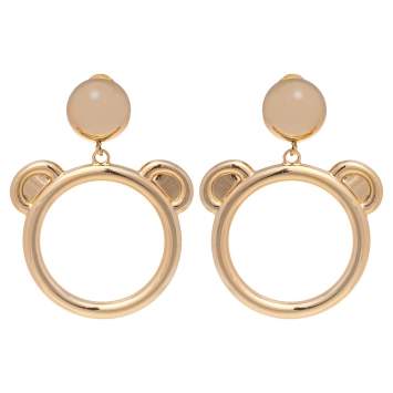 Pre Owned Moschino Teddy Bear Motif Gold Tone Clip On Hoop Earrings