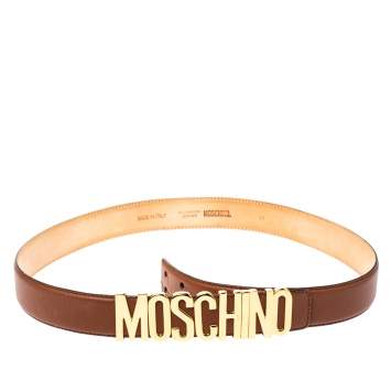 Pre Owned Moschino Brown Leather Logo Belt 105 CM