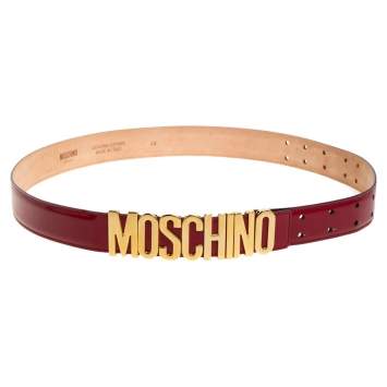 Pre Owned Moschino Red Patent Leather Classic Logo Belt 95CM