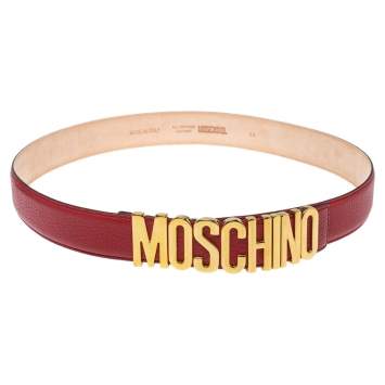 Pre Owned Moschino Red Leather Classic Logo Belt 95CM
