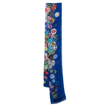 Pre Owned Moschino Blue Badge Print Sheer Silk Stole