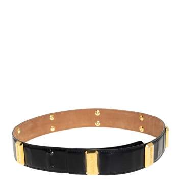 Pre Owned Moschino Black Redwall Leather Logo Bar Belt 90CM