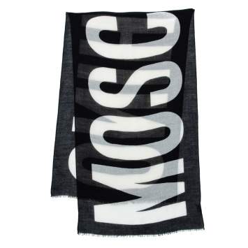 Pre Owned Moschino Black Logo Print Wool Scarf