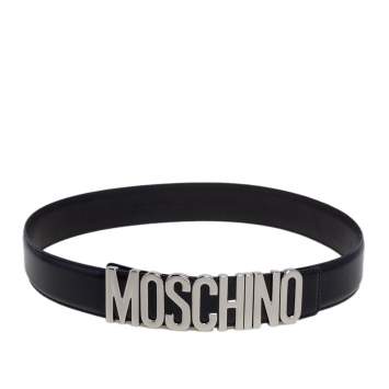 Pre Owned Moschino Black Leather Classic Logo Belt 95 CM