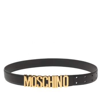 Pre Owned Moschino Black Leather Classic Logo Belt 