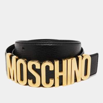 Pre Owned Moschino Black Leather Classic Logo Belt 
