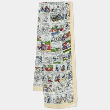 Pre Owned Moschino Beige Popeye Printed Silk Scarf