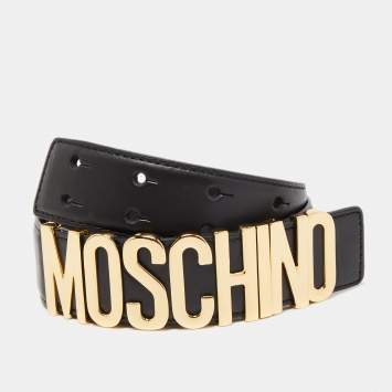 Pre Owned Moschino Black Leather Classic Logo Belt 75CM