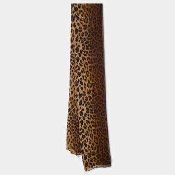 Pre Owned Moschino Brown Animal Printed Silk Scarf