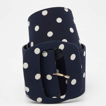 Pre Owned Moschino Blue/White Polka Dots Satin Waist Belt 80CM
