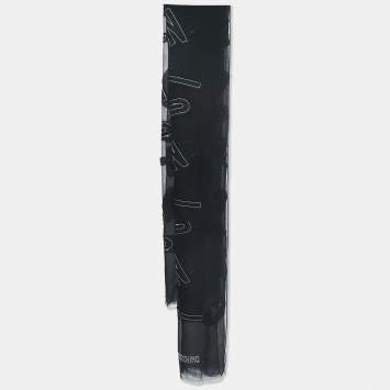 Pre Owned Moschino Black Logo Stitch Detailed Cotton Blend Scarf 