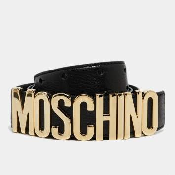 Pre Owned Moschino Black Leather Classic Logo Belt 100 CM