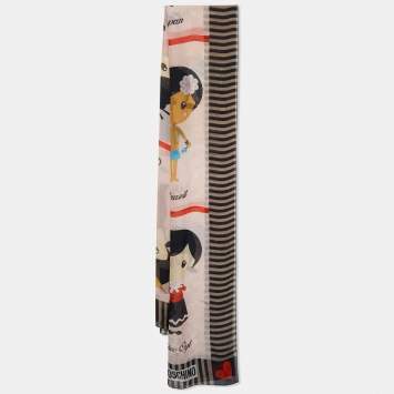 Pre Owned Moschino Pink Doll Print Silk Stole