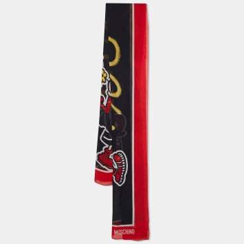 Pre Owned Moschino Black/Red Olive Oyl Print Silk Stole