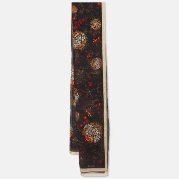 Pre Owned Moschino Larioseta Black Floral Print Silk Scarf 