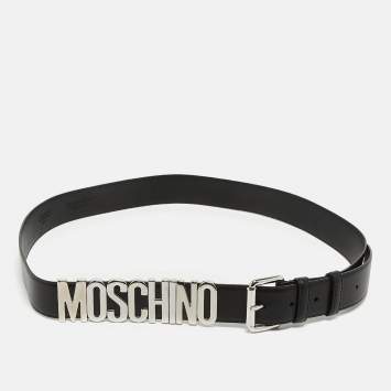 Pre Owned Moschino Black Leather Classic Logo Buckle Belt