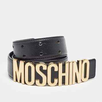 Pre Owned Moschino Black Leather Classic Logo Wait Belt