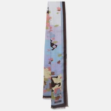 Moschino Larioseta X Popeye Blue Printed Wool Scarf
