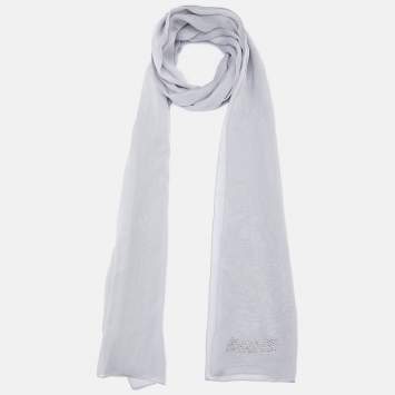 Pre Owned Moschino Light Grey Logo Detail Silk Stole