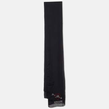 Pre Owned Moschino Black Logo Detail Silk Chiffon Stole