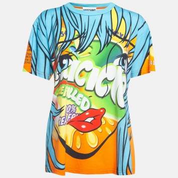 Pre Owned Moschino Multicolor Juice Box Cartoon Print Cotton T-Shirt L