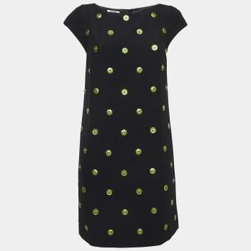 Pre Owned Moschino Black Embellished Crepe Shift Dress M