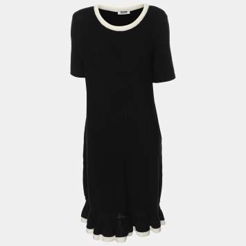 Pre Owned Moschino Black/White Fabric Mini Dress M
