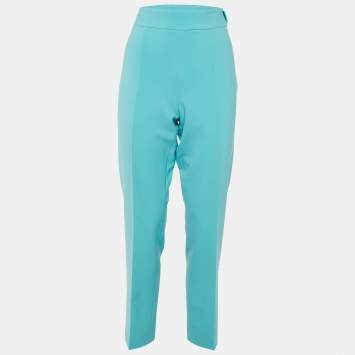 Pre Owned Moschino Couture Blue Crepe Straight Leg Trousers M