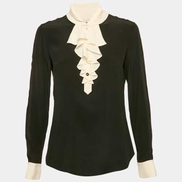 Moschino Black Silk Ruffled Long Sleeve Blouse M