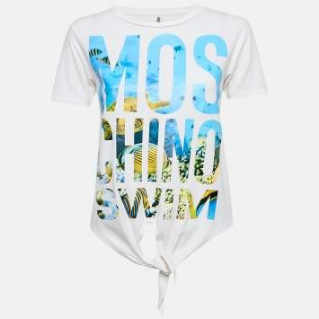 Moschino Swim White Printed Cotton Tie-Up Top XS