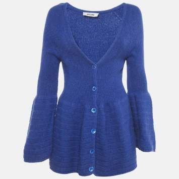 Pre Owned Moschino Blue Wool Knit Button Front Cardigan Dress M