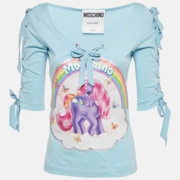 مملوكة مسبقًا توب موسكينو كوتور بالدانتيل برسمة المهر الصغير أزرق صغير - سمول